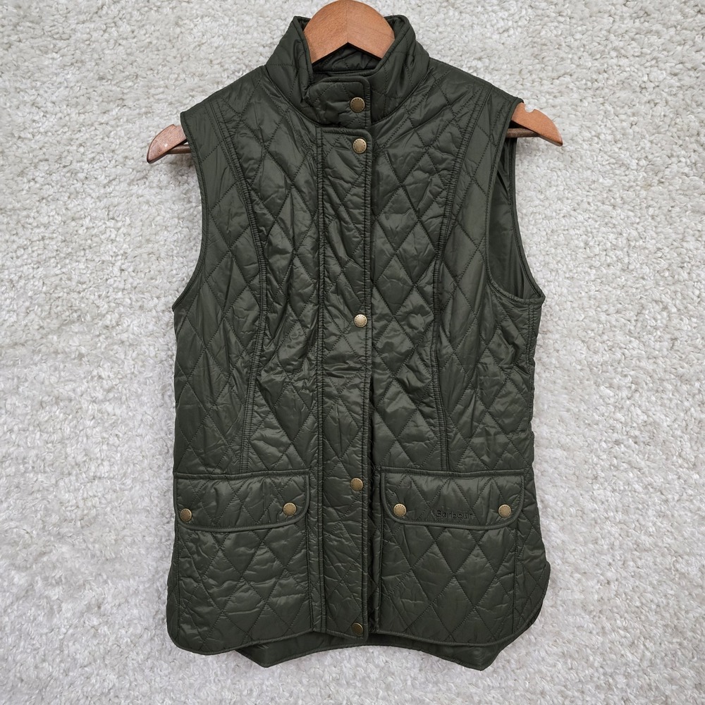 Barbour Otterburn Quilted Gilet Vest Women Size 6 US Olive Green Preppy Outdoors
